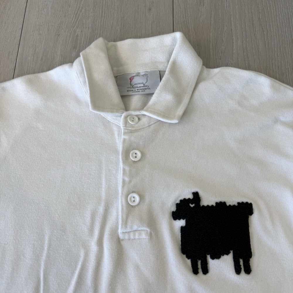 Warm & Wonderful London Rugby Polo Shirt Black Sheep White Women's Size M Medium